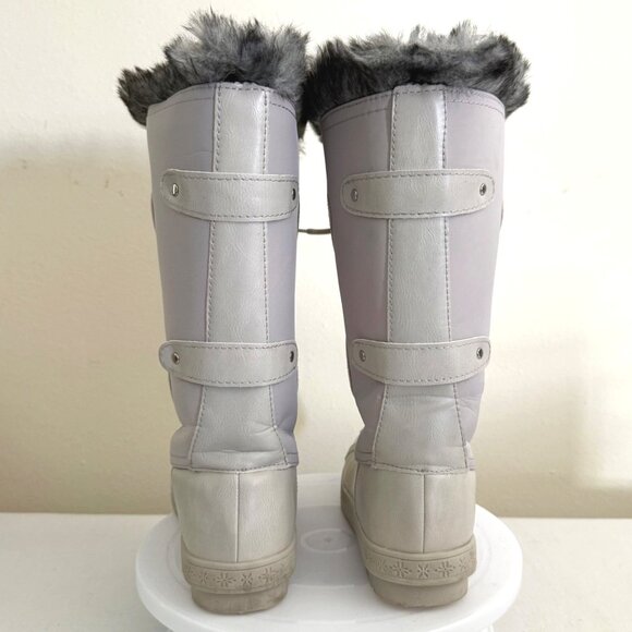 JustFab Marley Winter Boots Size 8 Lace Up Light Gray Faux Fur Trim - Picture 8 of 16